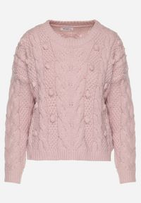 Born2be - Różowy Sweter z Wiskozą i Wełną Aplikacją 3D i Tłoczeniem Vaishira. Kolor: różowy. Materiał: wełna, wiskoza. Wzór: aplikacja. Sezon: zima #4