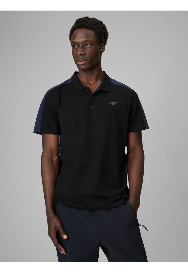4f - 4F Koszulka polo regular męska - czarna M. Okazja: na co dzień. Typ kołnierza: polo. Kolor: czarny. Materiał: bawełna, dzianina. Wzór: ze splotem. Styl: sportowy, klasyczny, casual