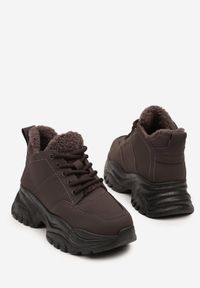 Born2be - Brązowe Traperki Sneakersy Vices na Grubej Tłoczonej Platformie Typu Traperki Narrise. Okazja: na co dzień. Kolor: brązowy. Materiał: jeans. Obcas: na platformie. Styl: casual #5