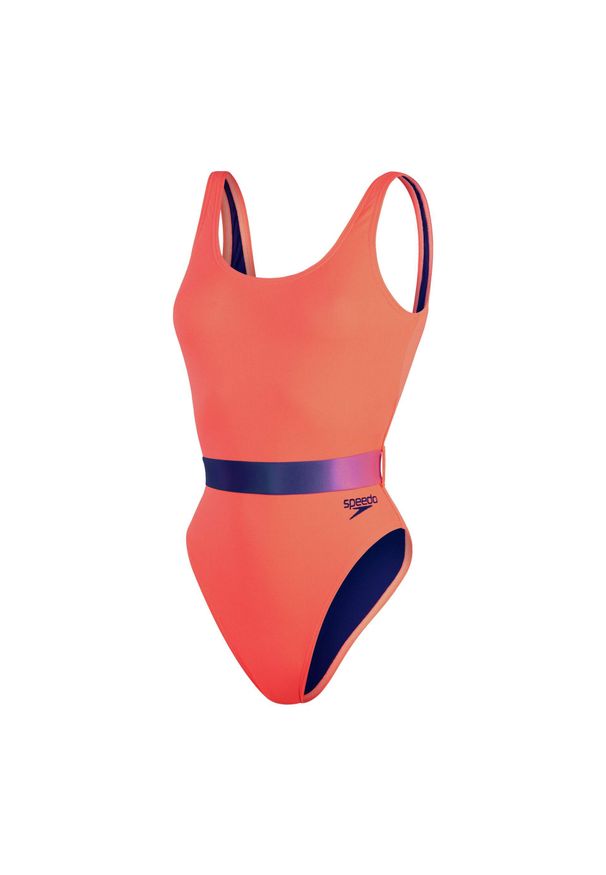 Strój kąpielowy damski Speedo Belted Deep. Kolor: fioletowy, pomarańczowy, niebieski, wielokolorowy. Materiał: poliester