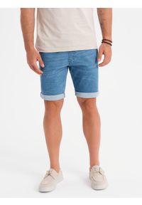 Ombre Clothing - Jeansowe szorty męskie z podwinięta nogawką - jasnoniebieskie V1 OM-SRDS-0161 - XXL. Kolor: niebieski. Materiał: jeans. Sezon: lato. Styl: klasyczny, elegancki #4