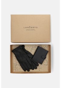 Lancerto - Zestaw Portfel męski Plus Rękawiczki. Kolor: czarny. Materiał: materiał, skóra