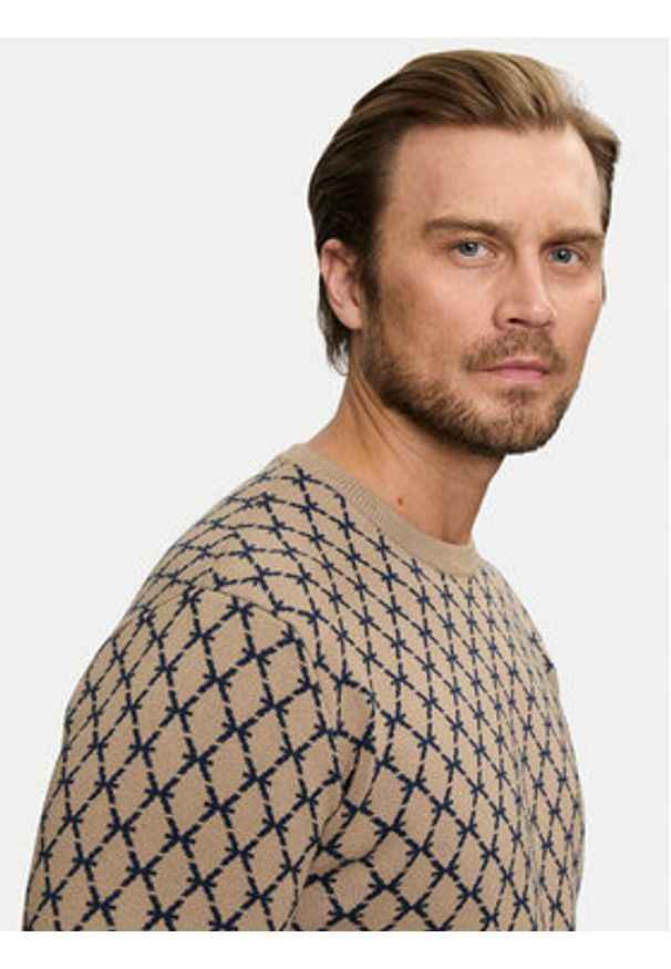Richmond X Sweter Palmero UMA24028MA Beżowy Slim Fit. Kolor: beżowy. Materiał: syntetyk, wiskoza