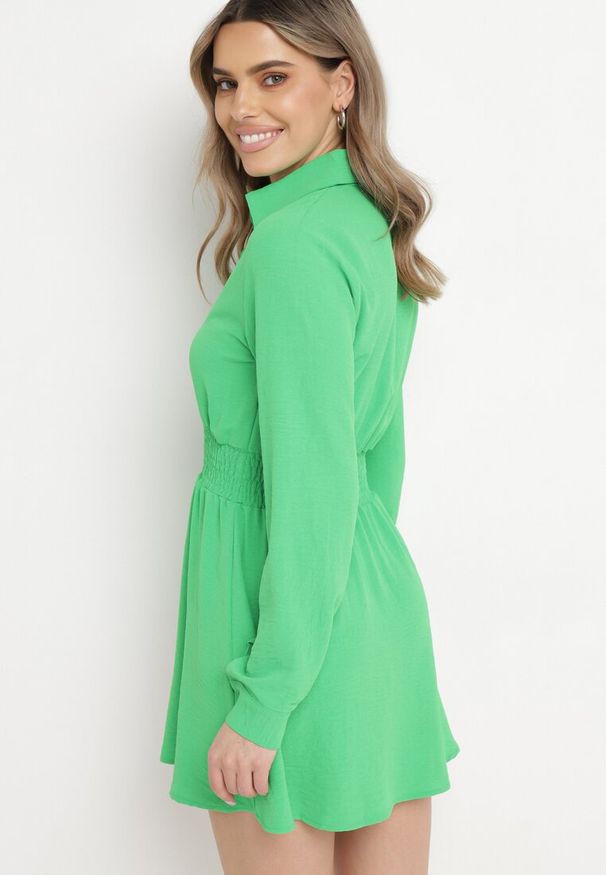 Born2be - Jasnozielona Sukienka Mini Rozkloszowana z Kołnierzykiem Sikelia. Kolor: zielony. Długość: mini