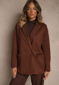 Renee - Brązowa Pudełkowa Marynarka z Usztywnioną Linią Ramion Rillie. Okazja: na co dzień. Kolor: brązowy. Materiał: jeans. Styl: casual, elegancki