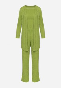 Born2be - Jasnozielony Komplet z Prążkowanego Materiału Koszula Top i Szerokie Spodnie Ratels. Kolor: zielony. Materiał: prążkowany, materiał #3