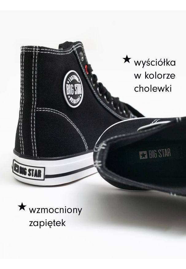 Big-Star - Trampki męskie wysokie czarne JJ174603 906. Nosek buta: okrągły. Zapięcie: sznurówki. Kolor: czarny. Styl: sportowy, elegancki