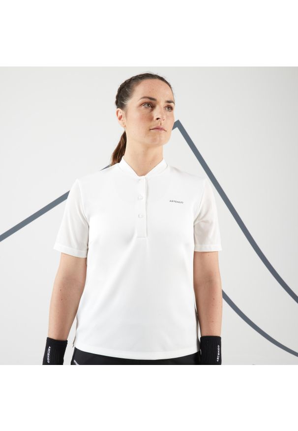 ARTENGO - Koszulka polo tenisowa damska Artengo Dry 500. Typ kołnierza: polo. Kolor: biały. Materiał: materiał, poliester, elastan, skóra. Sport: tenis