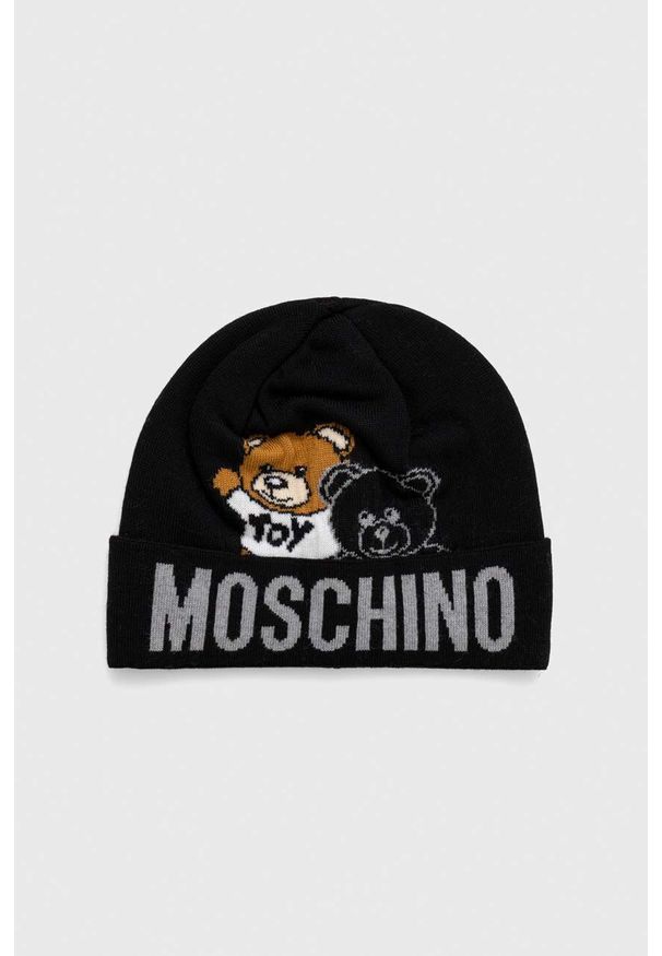 MOSCHINO - Moschino czapka wełniana kolor czarny wełniana. Kolor: czarny. Materiał: wełna