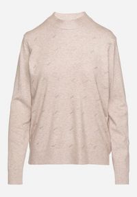 Born2be - Jasnobeżowy Sweter o Klasycznym Fasonie z Ozdobnymi Cyrkoniami Irithra. Okazja: na co dzień. Kolor: beżowy. Długość rękawa: długi rękaw. Długość: długie. Styl: klasyczny #4