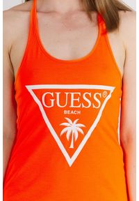 Guess - GUESS Pomarańczowa neonowa sukienka z trójkątnym logo. Kolor: pomarańczowy. Materiał: poliester. Wzór: nadruk #5