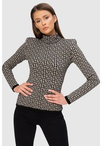 Balmain - BALMAIN Damska bluzka z golfem w czarny monogram, Rozmiar 36. Typ kołnierza: golf. Kolor: beżowy. Materiał: dzianina. Długość rękawa: długi rękaw. Długość: długie #4