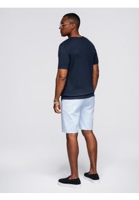 Ombre Clothing - Męska klasyczna dzianinowa koszulka ze ściągaczami– granatowa V1 OM-TSCT-0252 - XXL. Kolor: czarny. Materiał: dzianina. Wzór: gładki, ze splotem. Styl: klasyczny #3