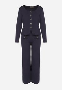Born2be - Granatowy Dzianinowy Komplet z Wiskozą w Eleganckim Stylu Kardigan i Spodnie Delisana. Kolor: niebieski. Materiał: wiskoza, dzianina #2