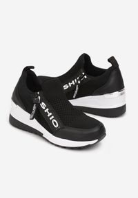 Renee - Czarne Wsuwane Sneakersy na Grubej Podeszwie i Koturnie z Ozdobną Taśmą Rosaleena. Zapięcie: bez zapięcia. Kolor: czarny. Obcas: na koturnie #2