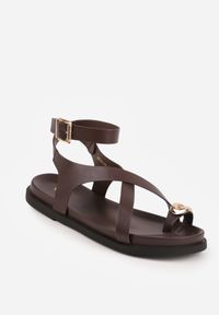 Born2be - Ciemnobrązowe Sandały Japonki VICES z Metaliczną Aplikacją i Paskiem na Duży Palec Zellanya. Okazja: na co dzień. Zapięcie: pasek. Kolor: brązowy. Wzór: aplikacja. Styl: casual, elegancki #9