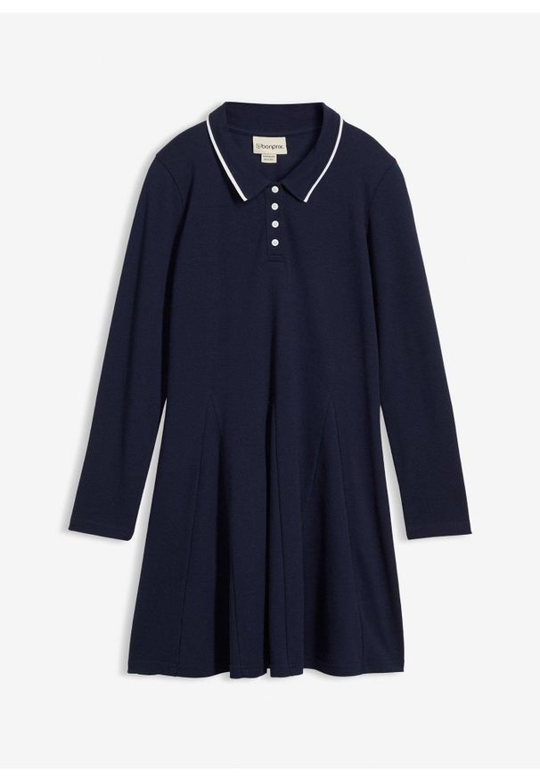 bonprix - Rozkloszowana sukienka T-shirtowa z czystej bawełny organicznej. Kolor: niebieski. Materiał: bawełna. Długość rękawa: długi rękaw