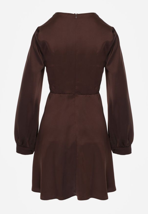 Born2be - Brązowa Satynowa Sukienka VICES z Bawełny o Kopertowym Kroju Glanita. Okazja: na co dzień. Kolor: brązowy. Materiał: satyna, bawełna. Typ sukienki: kopertowe. Styl: casual, klasyczny