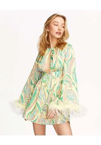 ALICE MCCALL - Sukienka Swan Lake z piórami. Kolor: zielony. Materiał: materiał. Długość rękawa: długi rękaw. Wzór: paisley. Długość: mini