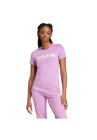 Adidas - Koszulka damska adidas Loungewear Essentials Slim Logo Tee. Kolor: fioletowy, biały, wielokolorowy. Sport: fitness #1