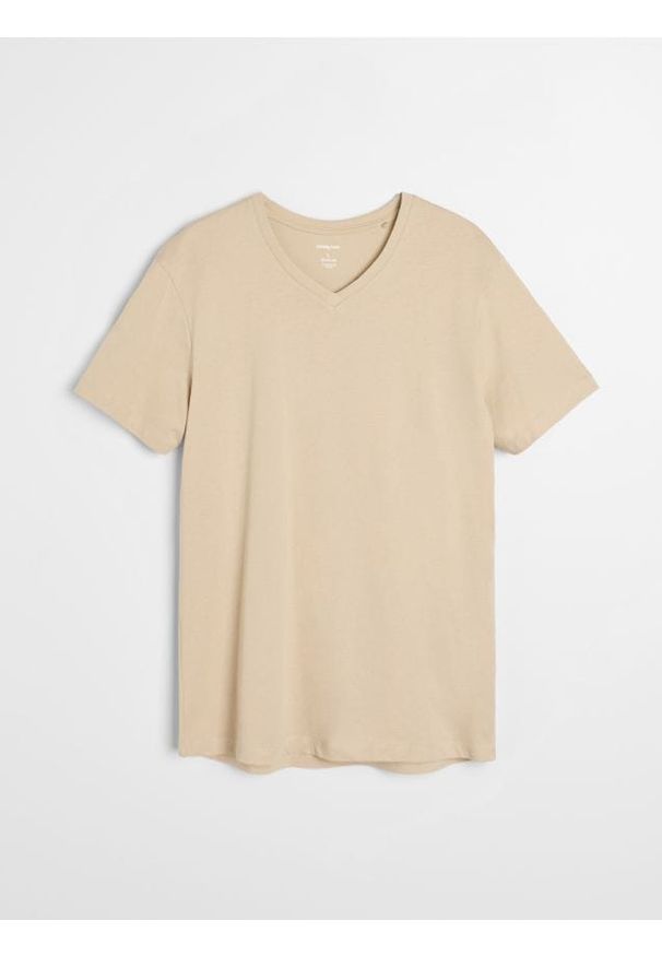 Sinsay - Bawełniana koszulka basic - beżowy. Kolor: beżowy. Materiał: bawełna