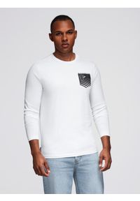 Ombre Clothing - Longsleeve męski z printem w kształcie kieszonki - biały V1 OM-LSPT-0118 - XXL. Kolor: biały. Materiał: bawełna. Długość rękawa: długi rękaw. Długość: długie. Wzór: nadruk #4