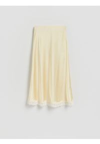 Reserved - Spódnica z koronką - jasnożółty. Kolor: żółty. Materiał: koronka. Wzór: koronka