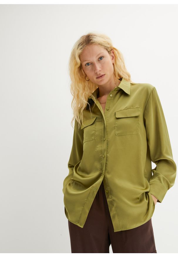 bonprix - Bluzka koszulowa. Kolor: zielony