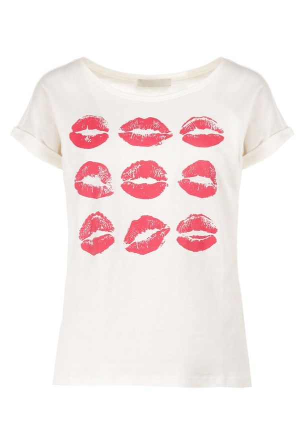 Born2be - Jasnobeżowy T-shirt Hermora. Okazja: na co dzień. Kolor: beżowy. Materiał: bawełna, dzianina. Długość rękawa: krótki rękaw. Długość: krótkie. Wzór: nadruk, gładki. Sezon: lato. Styl: sportowy, casual