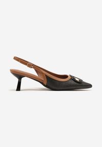 Renee - Czarne Sandały Czółenka Sling Back z Geometryczną Ozdobą Arvania. Okazja: na co dzień. Kolor: czarny. Wzór: geometria, aplikacja. Obcas: na obcasie. Styl: casual, elegancki. Wysokość obcasa: średni