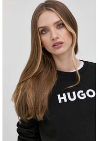 Hugo bluza bawełniana 50470571 damska kolor czarny z nadrukiem. Okazja: na co dzień. Kolor: czarny. Materiał: bawełna. Długość rękawa: długi rękaw. Długość: długie. Wzór: nadruk. Styl: casual #3