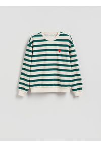 Reserved - Bluza z drobnym haftem - ciemnozielony. Kolor: zielony. Materiał: bawełna, dzianina. Wzór: haft