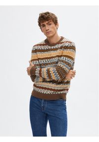 Selected Homme Sweter 16090839 Brązowy Regular Fit. Kolor: brązowy. Materiał: syntetyk #1