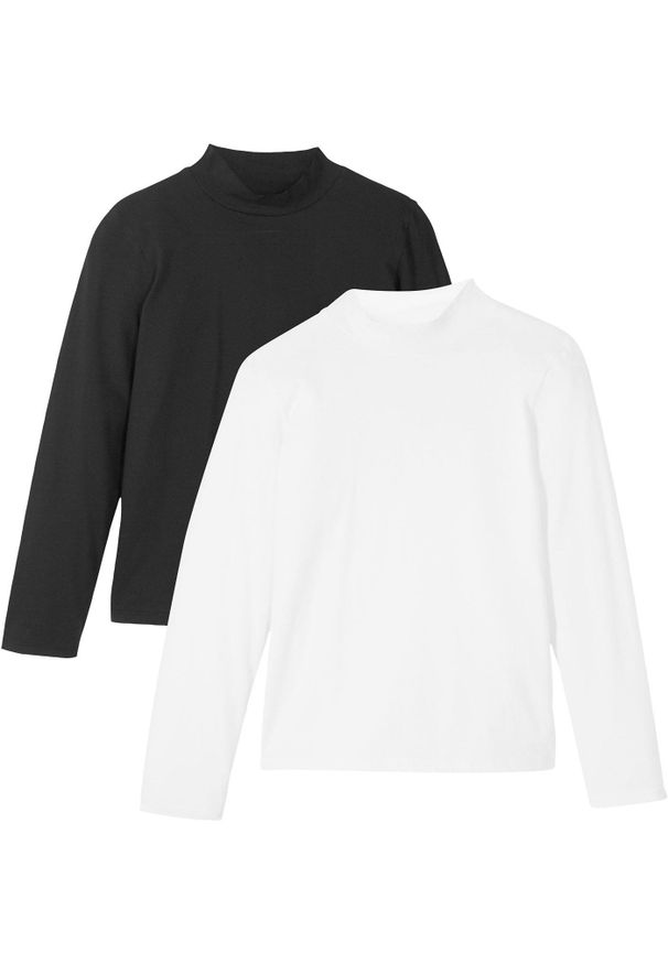 bonprix - Koszulka z golfem (2 szt.). Typ kołnierza: golf. Kolor: biały. Długość rękawa: długi rękaw. Długość: długie. Wzór: gładki