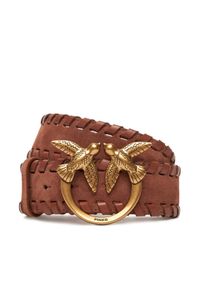 Pinko - PINKO Pasek Damski Love Berry Weaving Belt H4 20252 PLT01 105461.A2QG Brązowy. Kolor: brązowy. Materiał: zamsz, skóra