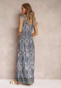 Renee - Niebiesko-Granatowa Wiskozowa Sukienka Maxi o Wzorze Paisley z Cienkimi Gumkami w Talii Trueth. Kolor: niebieski. Materiał: wiskoza. Wzór: paisley. Sezon: lato, wiosna. Długość: maxi #6
