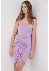 BARDOT - Bardot sukienka kolor fioletowy mini dopasowana. Kolor: fioletowy. Materiał: dzianina. Długość rękawa: na ramiączkach. Wzór: gładki. Typ sukienki: dopasowane. Długość: mini