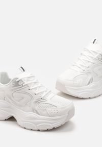 Born2be - Białe Sneakersy na Platformie z Siateczkową Wstawką Huvia. Wysokość cholewki: przed kostkę. Kolor: biały. Szerokość cholewki: normalna. Obcas: na platformie #3