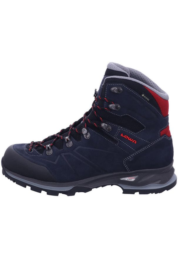Buty trekkingowe męskie Lowa Baldo Gtx. Wysokość cholewki: za kostkę. Zapięcie: sznurówki. Kolor: wielokolorowy, niebieski, czarny. Materiał: guma, materiał, skóra, tkanina. Szerokość cholewki: normalna