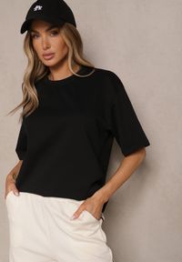 Renee - Czarny Basicowy T-shirt z Bawełną Meronissea. Okazja: na co dzień. Kolor: czarny. Materiał: bawełna. Styl: klasyczny, casual