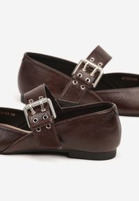 Renee - Brązowe Balerinki Vices w Stylu Mary Jane ze Skórzaną Wkładką Rilaneia. Okazja: na co dzień. Kolor: brązowy. Materiał: skóra. Wzór: grochy. Styl: klasyczny, casual #3