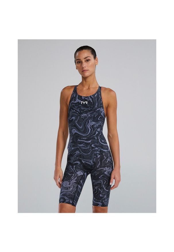 Strój pływacki damski TYR Thresher Open Back - Hyperblitz - Titanium. Kolor: szary, wielokolorowy, czarny