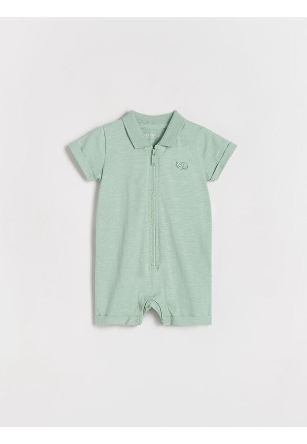 Reserved - Kombinezon z haftem - jasnoturkusowy. Kolor: turkusowy. Materiał: bawełna, dzianina. Wzór: haft