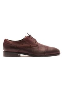 Bordowe eleganckie buty męskie Modini T235. Okazja: na spotkanie biznesowe, na co dzień, na imprezę. Kolor: czerwony. Materiał: materiał, skóra. Styl: elegancki #1