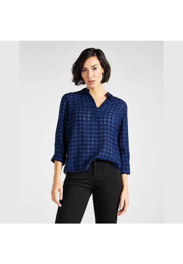 Lee - LEE ESSENTIAL BLOUSE DAMSKA BLUZKA W KRATĘ DARK NAVY L45VHTNM