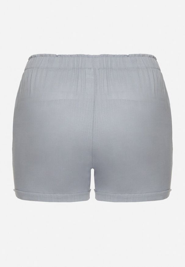 Born2be - Niebieskie Casualowe Szorty z Lnem z Gumką w Talii Filowena. Okazja: na co dzień. Kolekcja: plus size. Kolor: niebieski. Materiał: len. Styl: casual