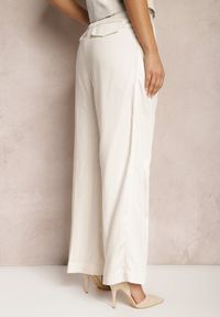 Renee - Jasnobeżowe Szerokie Spodnie High Waist z Kieszeniami Keanne. Okazja: na co dzień. Stan: podwyższony. Kolekcja: dla wysokich. Kolor: beżowy. Styl: casual #5