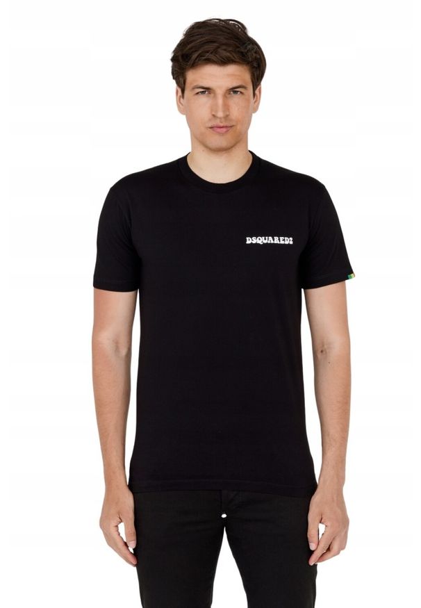 DSQUARED2 Czarny t-shirt męski cool fit. Kolor: czarny. Wzór: haft