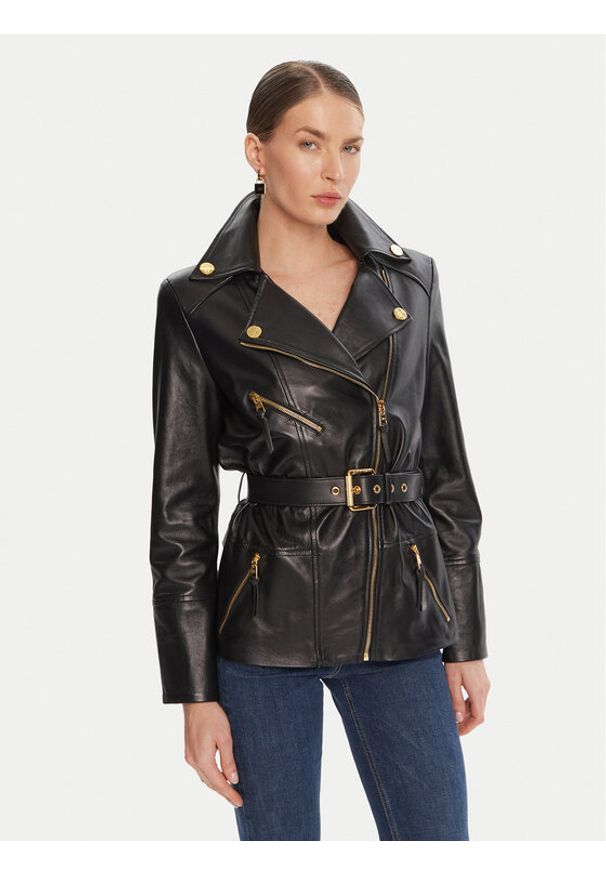 Elisabetta Franchi Kurtka skórzana GD-50Z-56E2-V1350 Czarny Regular Fit. Kolor: czarny. Materiał: skóra