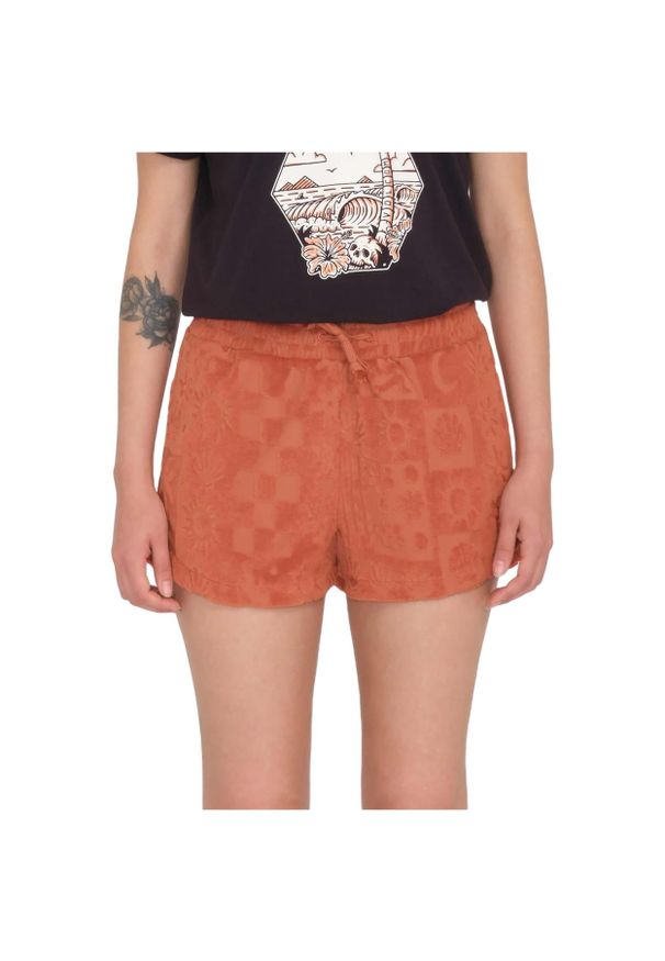 Spodenki turystyczne damskie Volcom Sunny Wild Terry. Kolor: pomarańczowy. Materiał: poliester, bawełna, elastan